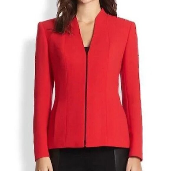 Lafayette 148 New York Red Tara Seamed Scuba Virgin Wool Jacket Blazer Size 12 - Picture 1 of 14